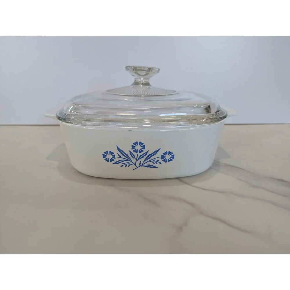 Vintage Corning Ware Casserole Dish 2qt White Blue Cornflower A-2-B Glass Lid
